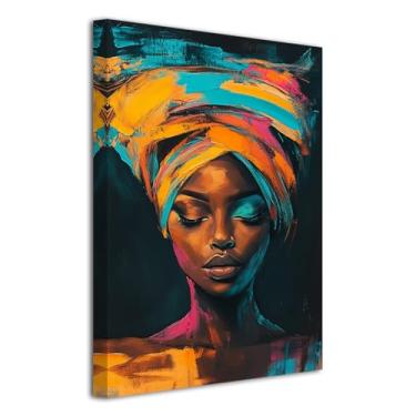 Imagem de LZIMU Arte de parede afro-americana abstrata de mulheres negras retrato pintura colorida grafite meninas pôsteres impressões arte preta decoração de parede emoldurada (pretos, 18C x 12W)