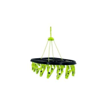 Imagem de Varal Multiuso com 36 Prendedores, Plástico e Aço, Preto com Verde, Suporta até 4kg, 44cm x 34cm, para Roupas Íntimas