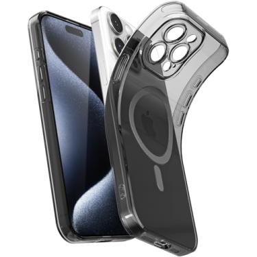 Imagem de Svanove Capa magnética transparente para iPhone 15 Pro, compatível com Magsafe Slim Thin Transparente Mag Safe Case para mulheres e meninas, bonita borracha de silicone macia com capa de câmera, preta