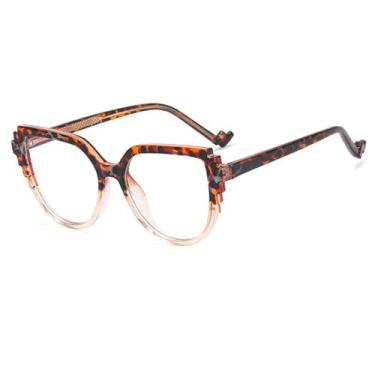 Imagem de Óculos de grau gatinho femininos populares com armação grande e lentes de leopardo (4)