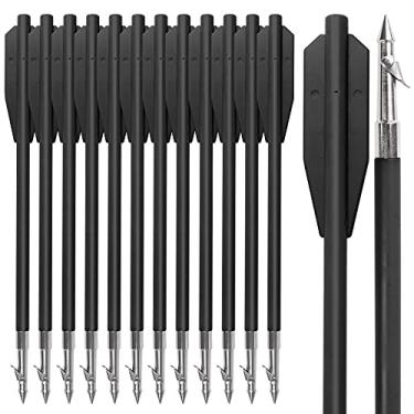 Imagem de YLS Flechas de pesca com arco de 17,3 cm, eixo de plástico para caça de peixe com ponta de aço arpão e escorregadores de segurança para pesca com arco ao ar livre, preto, 12 peças