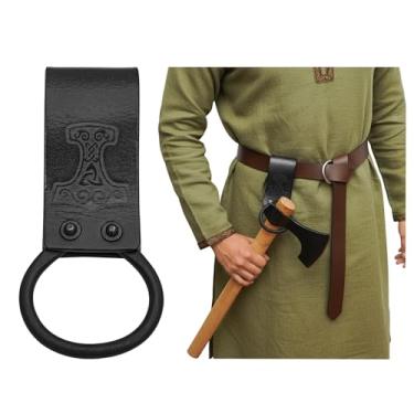 Imagem de Lord of Battles Sapo machado de couro genuíno medieval | Coldre para machado com passador de cinto | Suporte de cintura para machados, ferramentas (Mjolnir - Preto)