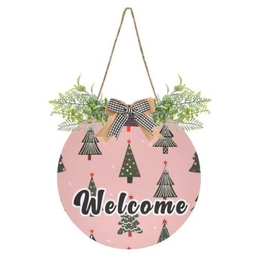 Imagem de YETTASBIN Placa de boas-vindas para árvores de Natal, placa impermeável para pendurar na parede, guirlanda decorativa para inauguração de casa, quintal, jardim, decoração de férias, 30 x 30 cm