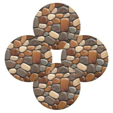 Imagem de Wassud Jogo americano conjunto de 4 tapetes de mesa redondos de seixos marrons para cozinha e jantar, laváveis e resistentes ao calor, decoração de mesa 39 cm