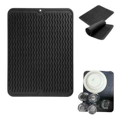 Imagem de Tapete Escorredor de Silicone para Cozinha – Antiderrapante, Resistente ao Calor, Ideal para Secar Louças e Utensílios, Versátil e Fácil de Limpar | Tamanho 40x30 cm Cor Preto