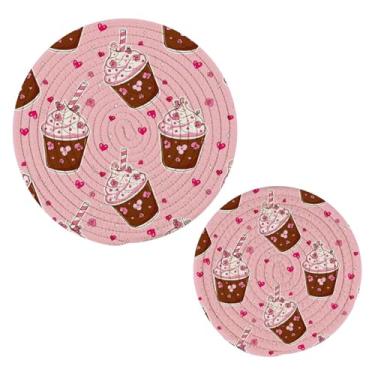 Imagem de Wassud Trivet de sorvete de desenho animado para pratos quentes, suportes redondos de algodão, almofadas quentes, porta-copos elegantes, decoração de cozinha e acessórios, 2 peças