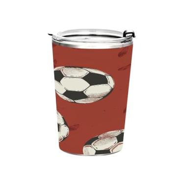 Imagem de STAYTOP Copo colorido de aço inoxidável de futebol 368 g, copo de café isolado com tampa e canudo, caneca de café de viagem de parede dupla para bebidas quentes e frias