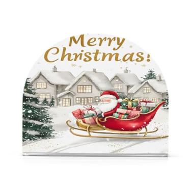 Imagem de xigua Papai Noel está sentado em um porta-guardanapos de trenó para mesas, porta-guardanapos de papel de placa acrílica elegante, dispensador de papel de seda independente moderno para sala de jantar