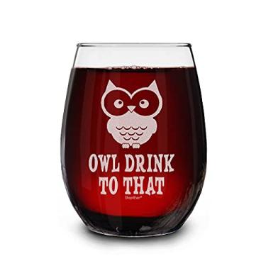 Imagem de shop4ever Copo de vinho sem haste com gravação a laser Owl Drink To That