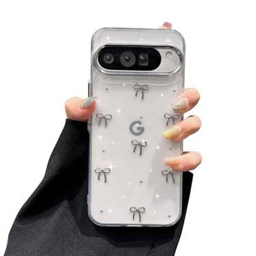 Imagem de EYZUTAK Capa para Google Pixel 7 Pro, capa de telefone com laço 3D com glitter fofo e brilhante com laço transparente, design estético, fina, macia, durável, TPU, transparente, capa protetora para