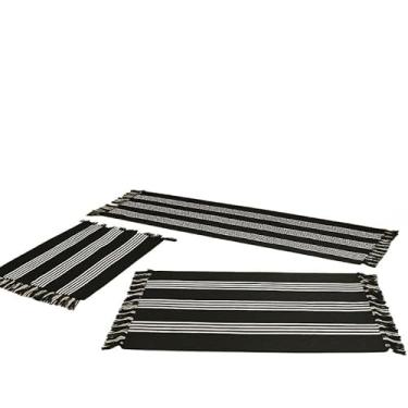 Imagem de Jogo De Cozinha Passadeira 3 Peças Algodão Artesanal(Preto listrado cru)