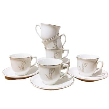 Imagem de Conjunto De Xicaras Com Pires De Cafe Porcelana Kit 12 Pecas Luxo Cerâmica Presente (Model-x102-2 (90mL))