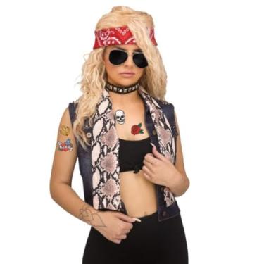 Imagem de Acessórios de Fantasia Rock Anos 90, Kit com Bandana, Lenço, Tatuagens Temporárias, Óculos Escuros e Gargantilha, Festa à Fantasia e Cosplay