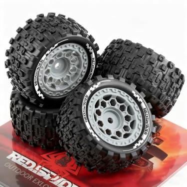 Imagem de REDSPIDER RC Tires and Wheels Pre-glued Compatible with 1/12 1/14 1/16 RC Off Road Monster Truck TRX E-REVO Summit HPI SAVAGEGT-2XS REDCAT Volcano-16 (Grey)