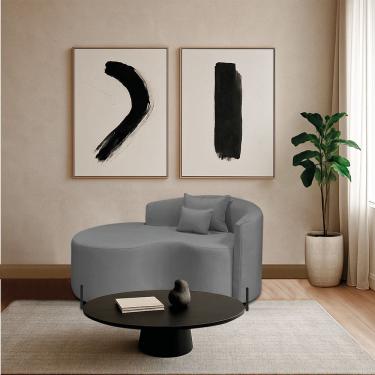 Imagem de Divã Recamier Curvo Sala De Estar Recepção Inglaterra 150cm Pés Metal Preto Esquerdo Bouclé Cor Cinza