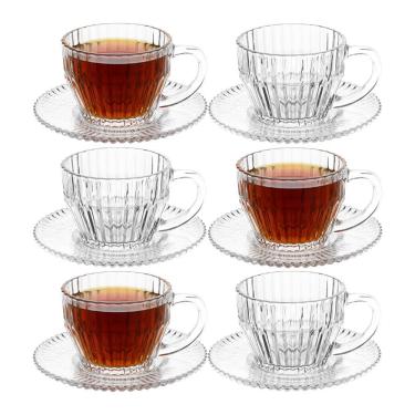 Imagem de Jogo 6 Xicara De Chá De Cristal Transparente Frisado Imperatriz 220ml Wolff