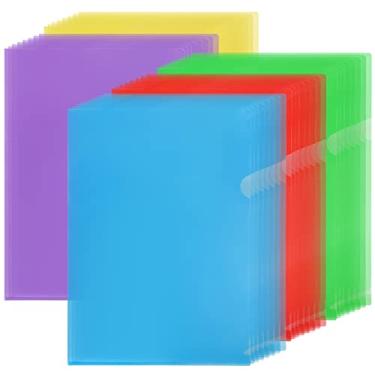 Imagem de Fasmov Bolsos transparentes para pasta de documentos, conjunto de 20 em 5 cores sortidas (amarelo, verde, azul, roxo, vermelho)