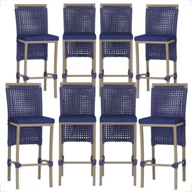 Imagem de 8 Banqueta Em Alumínio Roma Fendi Corda Náutica Tecido 10 Azul Unico