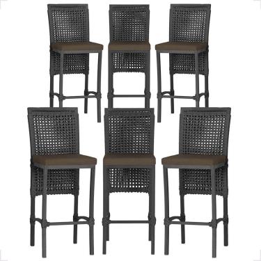 Imagem de 6 Banqueta Em Alumínio Roma Preta Corda Náutica Tecido 9 Preta