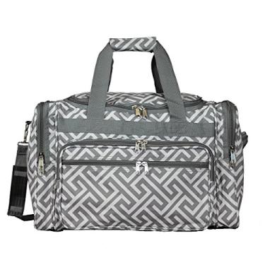 Imagem de World Traveler Bolsa esportiva clássica de 48 cm, chave grega cinza e branca