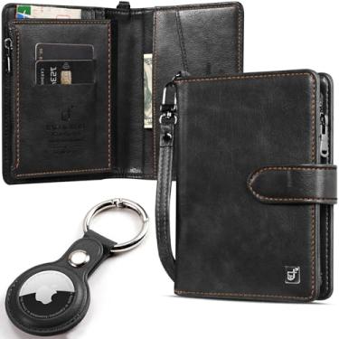 Imagem de Carteira de passaporte de viagem com suporte para AirTag, combo de porta-cartões com chaveiro de bagagem AirTag, compartimentos para cartão de couro para passaporte, Preto, Viagens