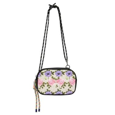 Imagem de ODAWA Mini bolsa lateral para meninas adolescentes com desenho animado fofo Pandas azul claro com alça de corda ajustável, bolsa transversal masculina, Rosas florais, One Size