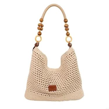Imagem de Bolsa feminina de crochê para praia, axila, palha, bolsa tiracolo para compras e encontros para férias, Marrom-l, One Size