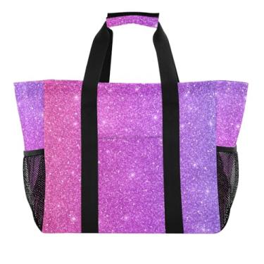Imagem de ODAWA Bolsa de praia de férias resistente à água roxa gradiente cor rosa, bolsa de mão estética diária para mulheres