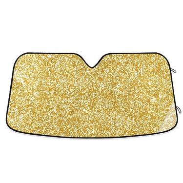Imagem de Para-brisa bloqueador solar de carro com glitter dourado, persianas de carro para janelas frontais, proteção UV persiana dobrável para janela de carro, acessórios de verão para carro