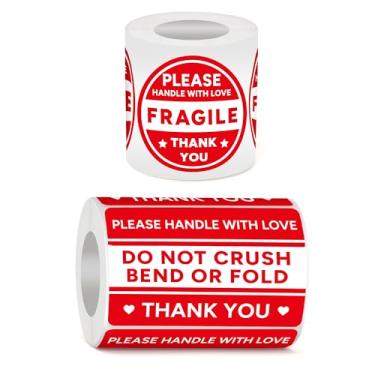 Imagem de 600 peças de adesivos frágeis para envio, alça com etiquetas de agradecimento de amor para caixas de correio envelopes etiquetas adesivas (vermelho)