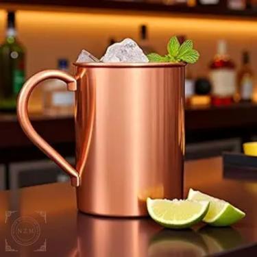Imagem de NZM Caneca Moscow Mule (473 ml), caneca de cobre com acabamento suave | Canecas de cobre sólido para Moscow Mule, café gelado, coquetéis, bebidas geladas com benefícios de saúde ayurvédica.