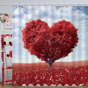 Imagem de HQM Cortina de chuveiro rosa vermelha para decoração de banheiro dia dos namorados caminhão cortina de chuveiro romântica doce amante cortinas decorativas tecido com 12 ganchos 183 cm x 183 cm