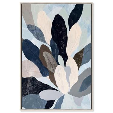 Imagem de Sobreposição de folha IV impressão em tela azul decoração de parede por Art Remedy, moldura prata, 50 x 76 cm