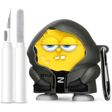 Imagem de Capa para AirPods 4 com kit de limpeza, capa protetora de silicone com desenho kawaii fofo 3D com chaveiro, capa engraçada compatível com AirPods 4ª geração 2024 capa para fones de ouvido para