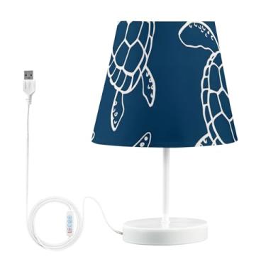 Imagem de GAIGEO Candeeiro de mesa de cabeceira USB com estampa de animal regulável azul tartaruga luminária de cabeceira LED lâmpada noturna quente para quarto de crianças