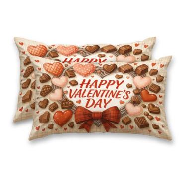 Imagem de HOMETITUTE Conjunto de 2 fronhas decorativas para o dia dos namorados, 30 x 50 cm, chocolate, coração, arte, lombar, para sofá, sala de estar, fazenda, decorações de férias