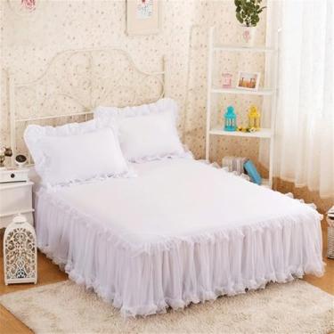 Imagem de Saia de cama estilo princesa, rosa, cor sólida, colcha, capa de cama antiderrapante com fronha, branca, 180 cm x 200 cm, conjunto de 3 peças