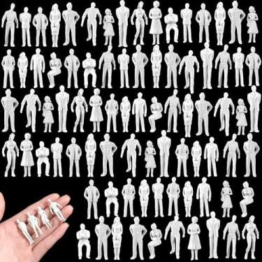 Imagem de Namalu 100 peças, escala 1: 150 minifiguras brancas sem pintura, pessoas em miniatura para trens modelo, arquitetônicos, figuras de diorama em pé e sentado para projetos arquitetônicos