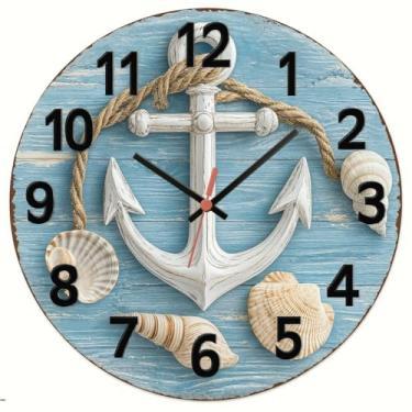 Imagem de Relógio de Parede Decorativo Praia e Mar 29cm Silencioso, Adesivado Ideal para Sala de Estar, Quarto Para Famílias Amantes do Estilo Marinho(marepraia06)