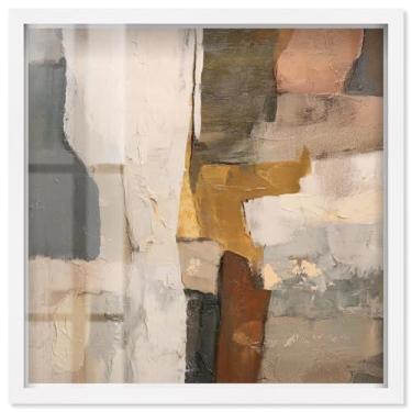 Imagem de Patchwork Plains I Shadowbox Print Boho Brown Wall Art por Art Remedy, moldura branca, 21 x 21