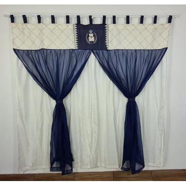 Imagem de Cortina Com Bandô Quarto Urso Tedy Príncipe Azul Marinho Com Palha 200
