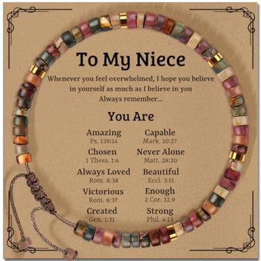 Imagem de ZOKCC Pulseira inspiradora cristã presentes para mulheres: pulseira de contas de cruz religiosa batismo presentes de dia de Natal para madrinha mãe filha irmã amiga, 7"+1.5", Jaspe