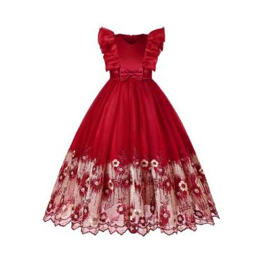 Imagem de Crianças novo grande vestido infantil princesa renda bordado vestido f