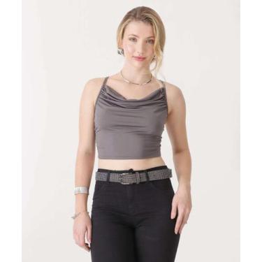 Imagem de Blusa Cropped Feminina Degagê Alças Finas Marisa-25213, Cinza, PP