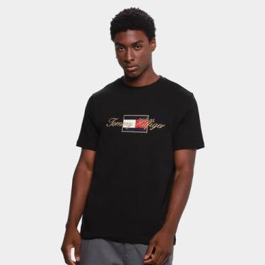 Imagem de Camiseta Tommy Hilfiger Icon Gold Masculina, Preto, M