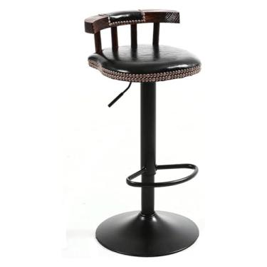 Imagem de WYNSJDBB Cadeira de bar, banqueta alta de ferro forjado, banqueta elevatória americana, cadeira de bar minimalista moderna, material de couro de cera de óleo vintage, apoio para os pés