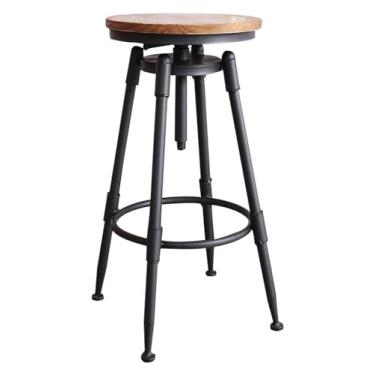 Imagem de Banqueta de bar vintage industrial cadeira giratória 360° assento de metal e superfície de madeira ajustável 70-91 cm para casa, café da manhã, bar, cozinha, cadeiras