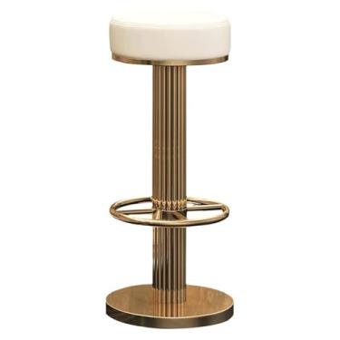 Imagem de Banqueta de bar giratória de 360°, cadeiras de bar de couro de microfibra dourada de aço inoxidável