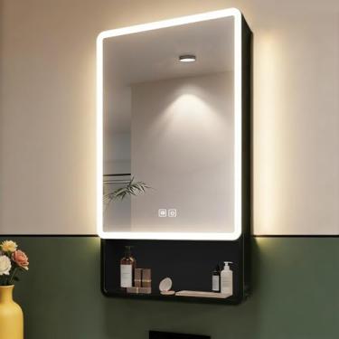 Imagem de basenji Armário de remédios iluminado de 48 cm x 89 cm, espelho de banheiro com interruptor antiembaçamento para tela sensível ao toque, armário de alumínio com brilho ajustável para banheiro