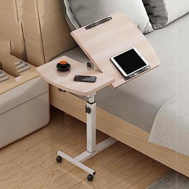 Imagem de Mesa de laptop com rodinhas ajustável, suporte para laptop, mesa lateral para sofá, estação de trabalho para computador móvel para escritório e casa (cor: madeira de elefante antigo) (grão de madeira)
